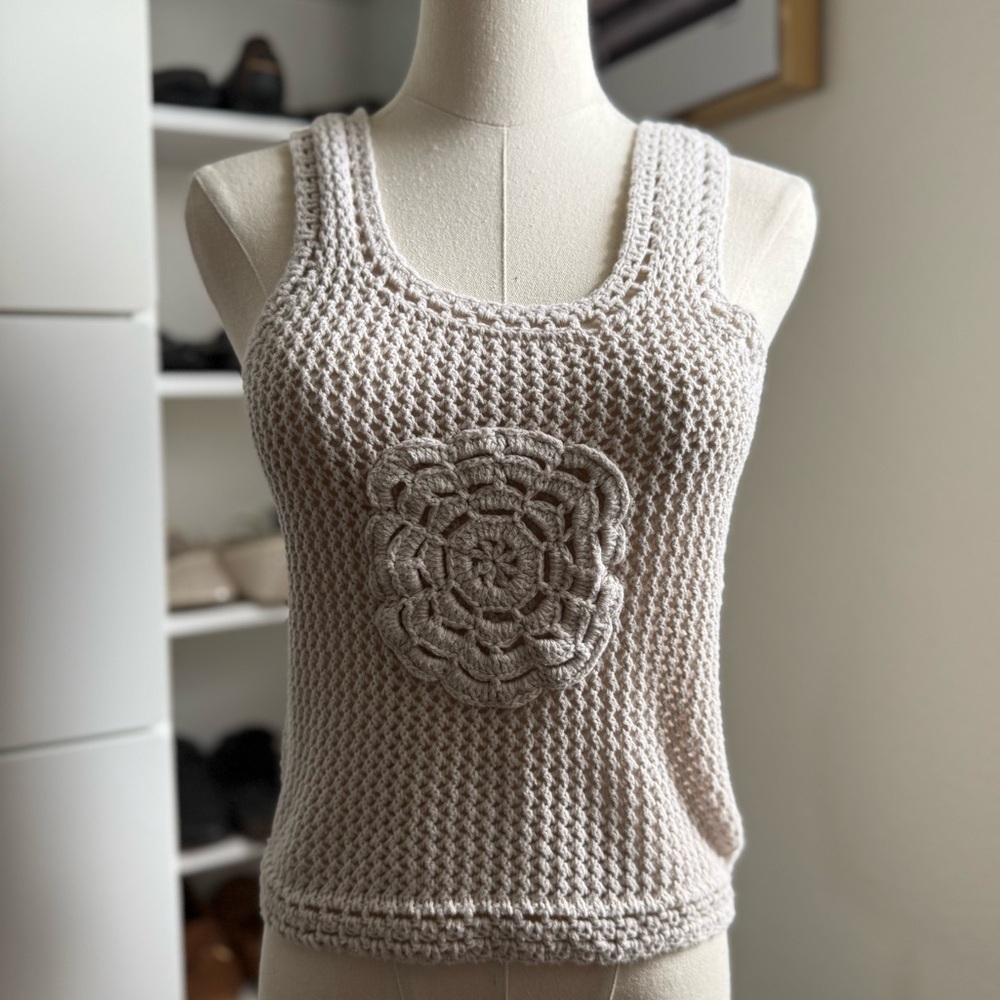Jessica Simpson Light Brown Crochet Knit Flower Detail Tank Top Size Small